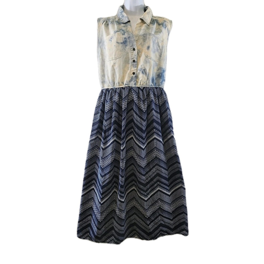 Speed Control NWT Dress Womens 3X Blue Denim Chevron Maxi Sleeveless Summer Boho